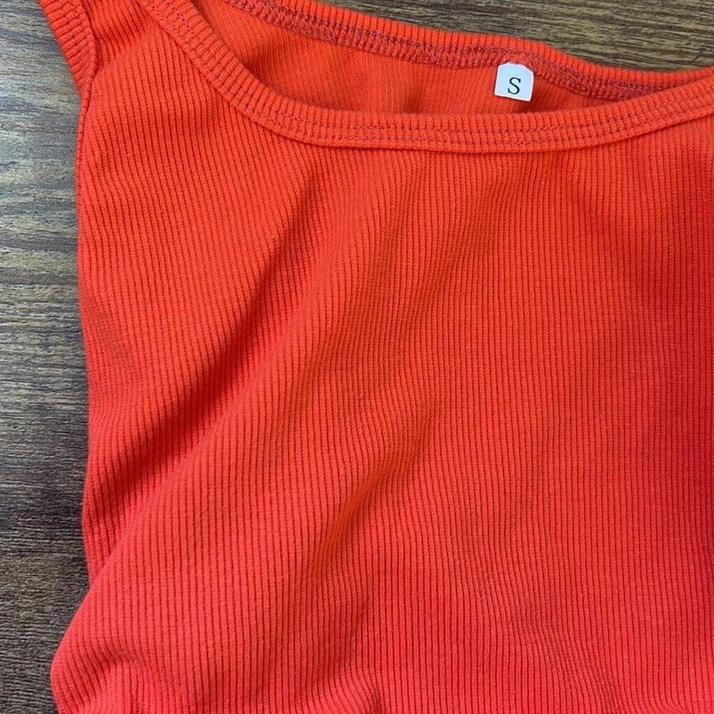 Orange Ribbed Form Fitting Tank With Drawstring Sides - Picture 4 of 10